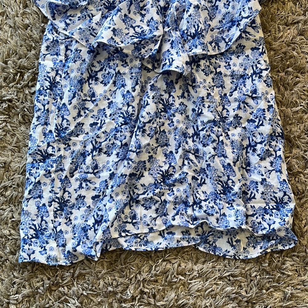 REBECCA TAYLOR Aimee Off Shoulder Blue & White Cotton Floral Top - Picture 6 of 13